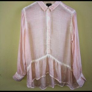ANA DISTRESSED PEPLUM BLOUSE PINK LONG SLEEVE XL